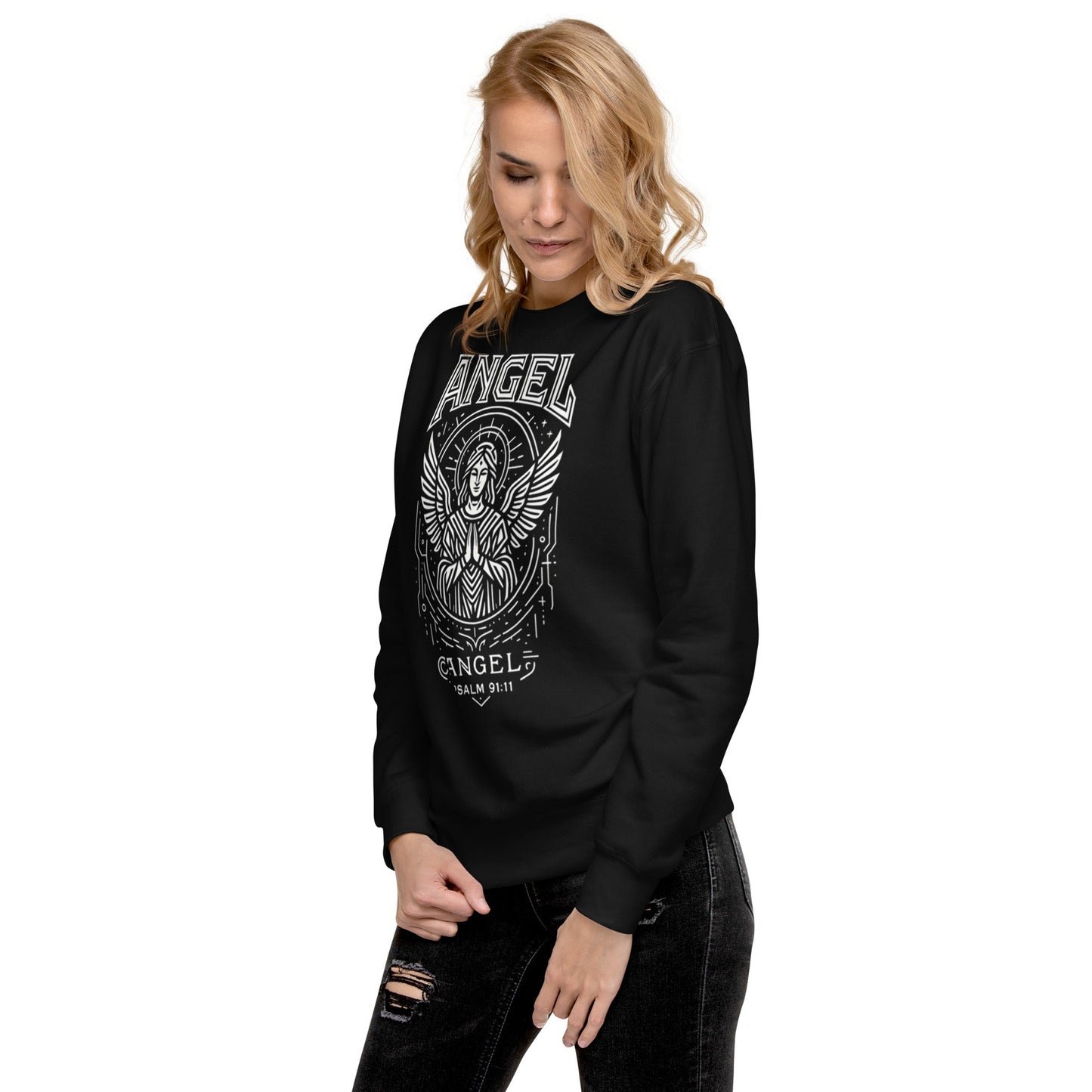 Psalm 91:11 Unisex Black Christian Sweater Angel Faith Design - WPiF