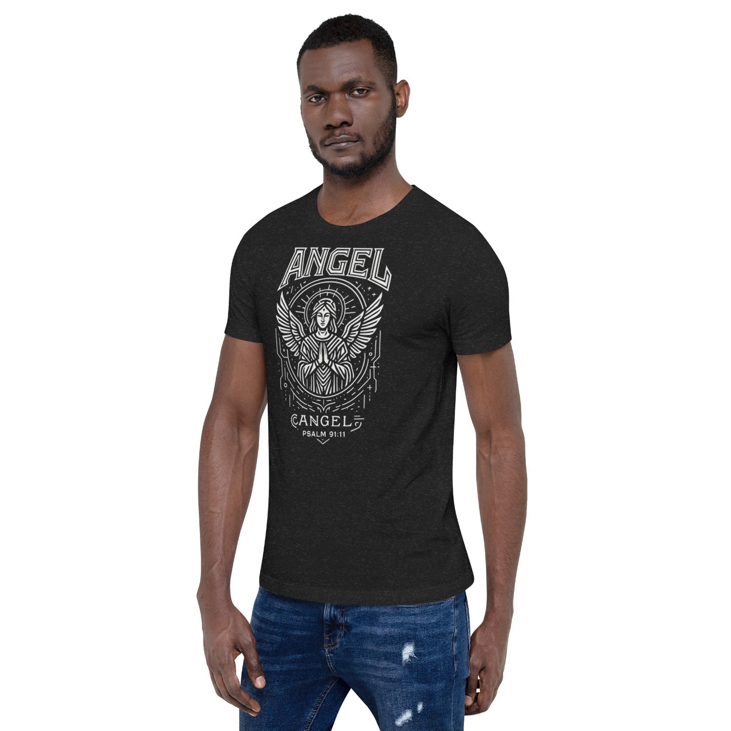 Psalm 91:11 Unisex Black Christian T Shirt Angel Faith Design - WPiF