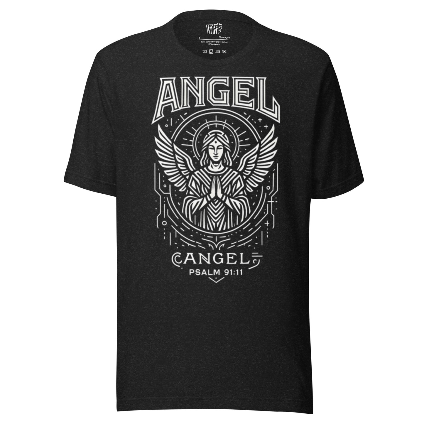 Psalm 91:11 Unisex Black Christian T Shirt Angel Faith Design - WPiF