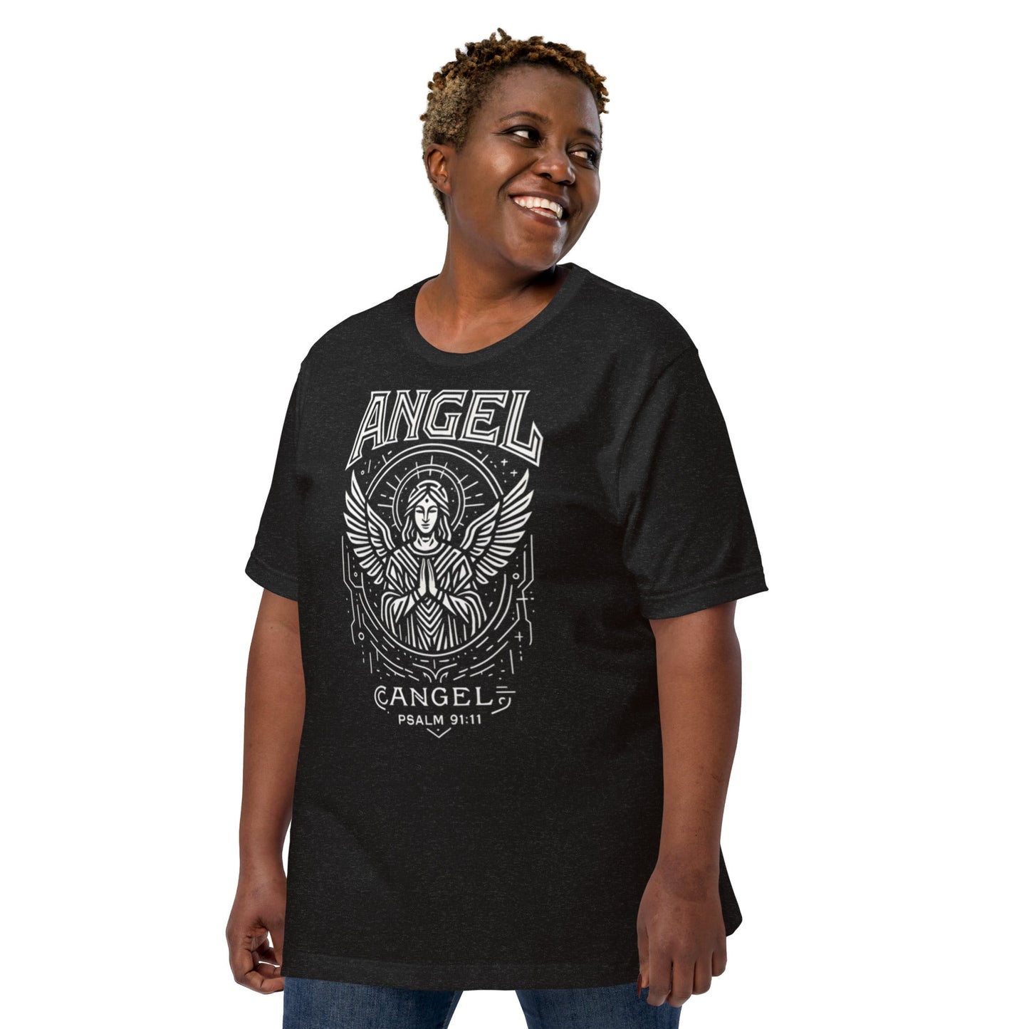 Psalm 91:11 Unisex Black Christian T Shirt Angel Faith Design - WPiF