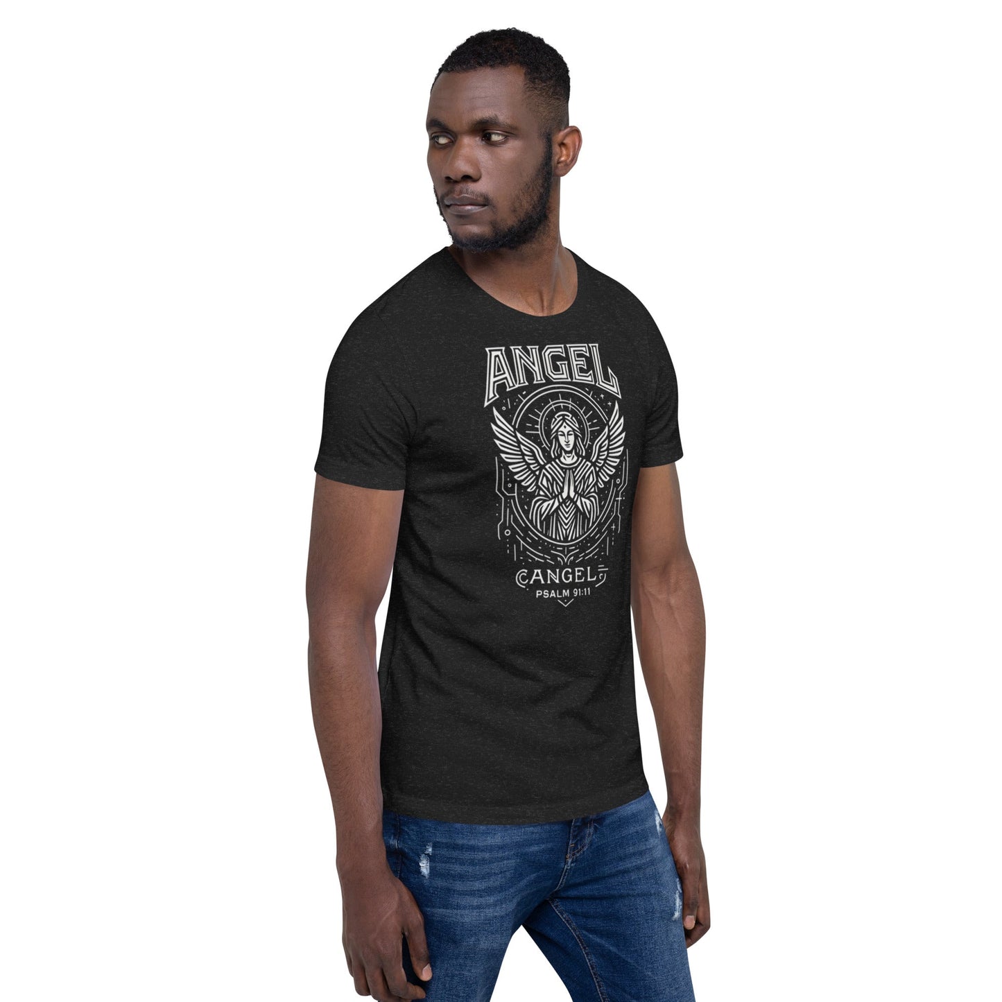 Psalm 91:11 Unisex Black Christian T Shirt Angel Faith Design - WPiF