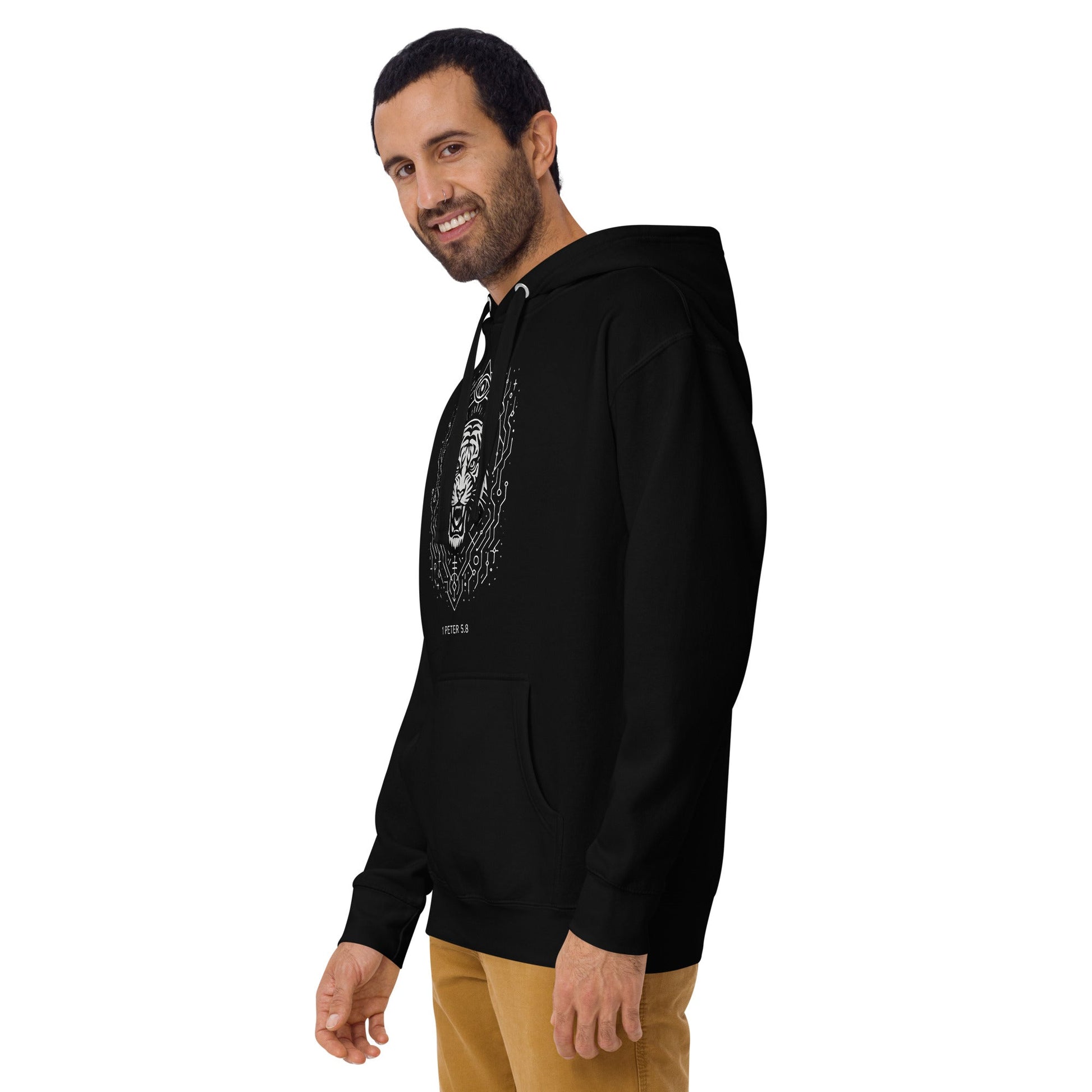 1 Peter 5:8 Unisex Black Christian Hoodie Unique Faith Design - WPiF