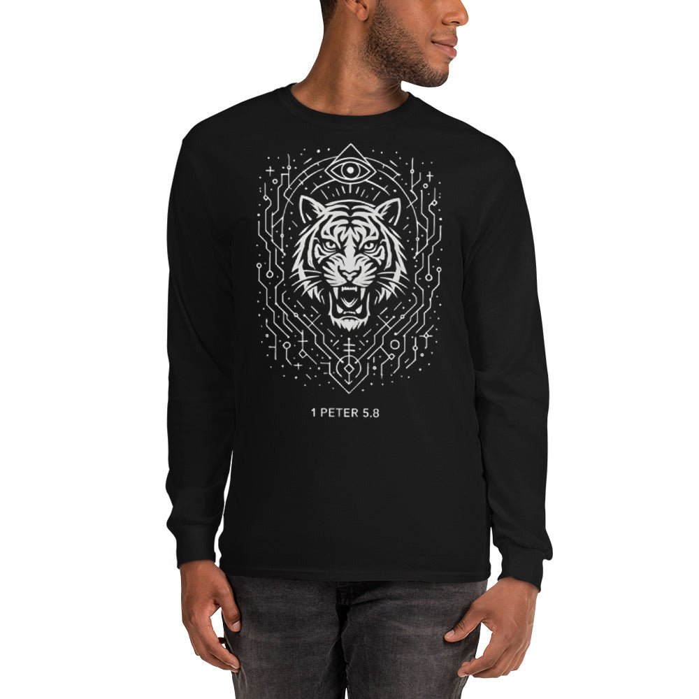 1 Peter 5:8 Unisex Black Christian Long Sleeve Unique Faith Design - WPiF