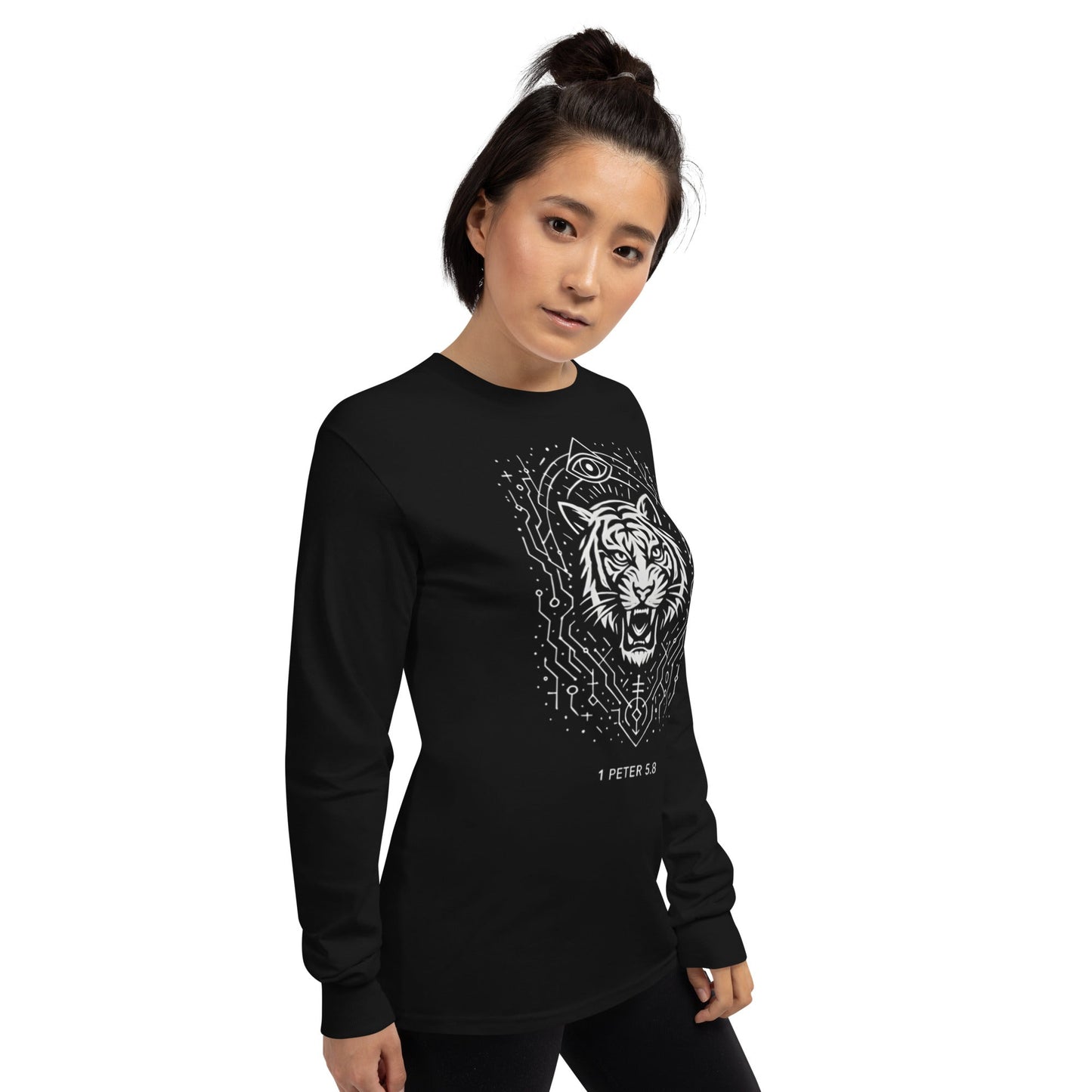 1 Peter 5:8 Unisex Black Christian Long Sleeve Unique Faith Design - WPiF