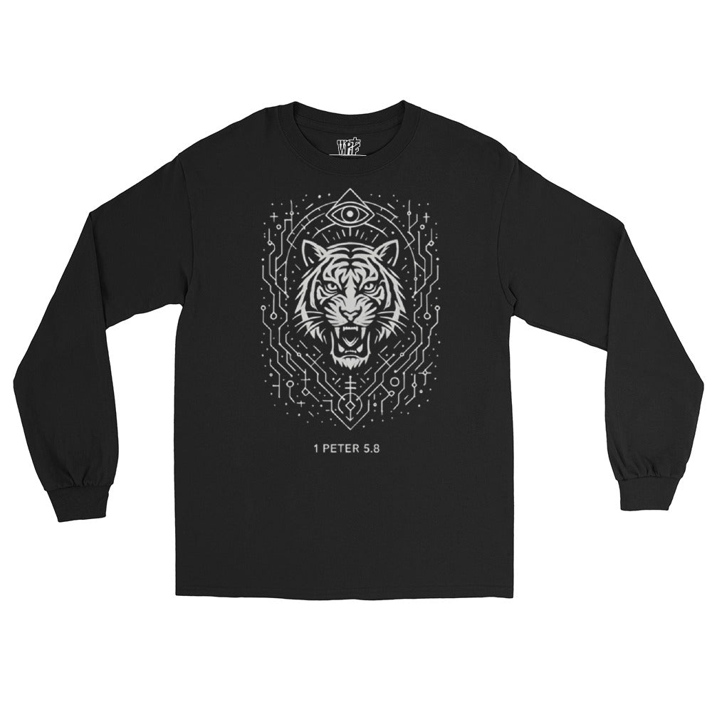 1 Peter 5:8 Unisex Black Christian Long Sleeve Unique Faith Design - WPiF