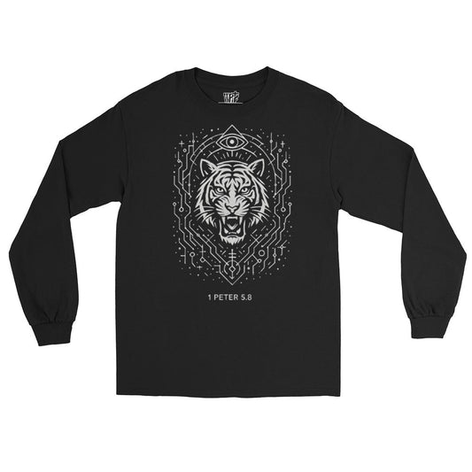 1 Peter 5:8 Unisex Black Christian Long Sleeve Unique Faith Design - WPiF