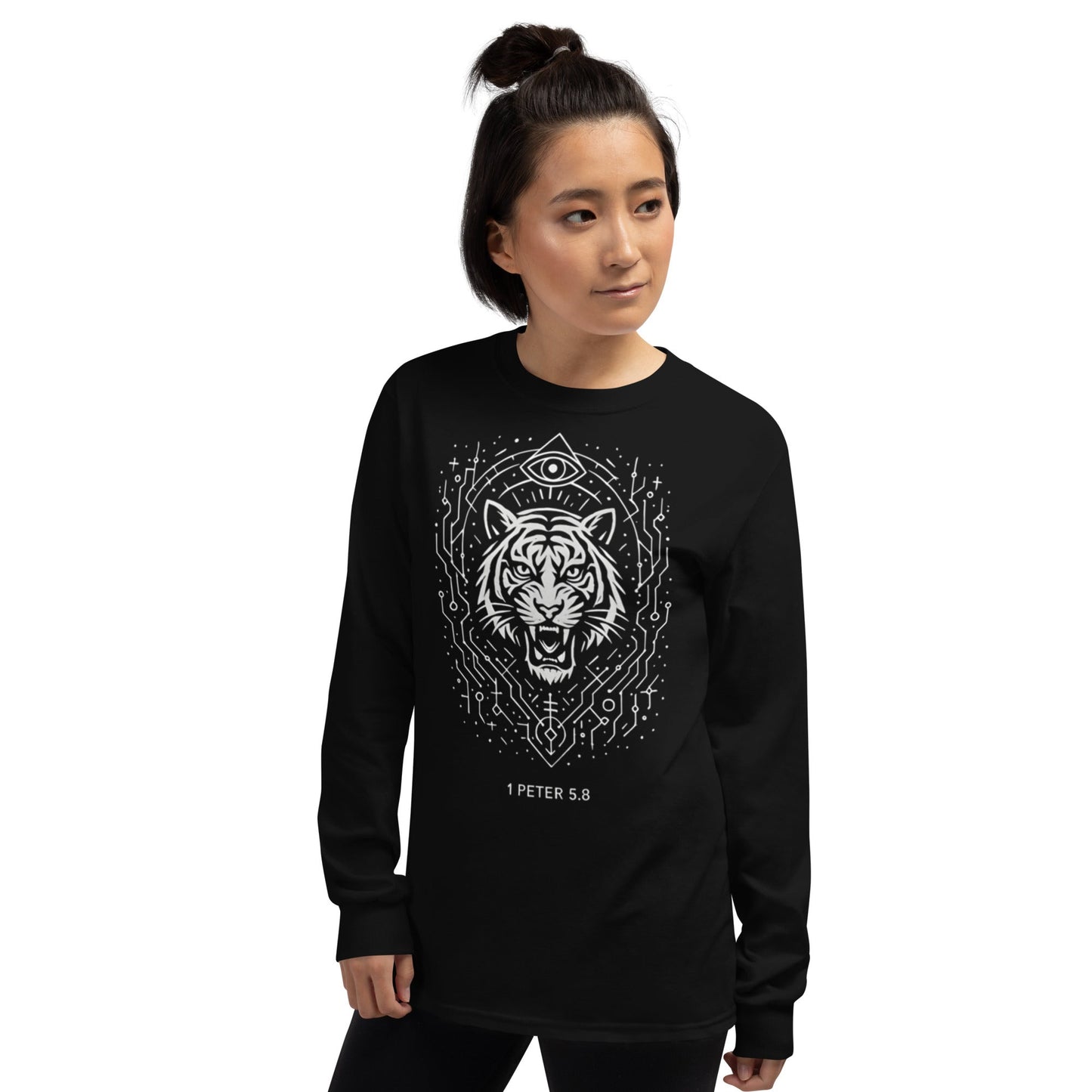 1 Peter 5:8 Unisex Black Christian Long Sleeve Unique Faith Design - WPiF