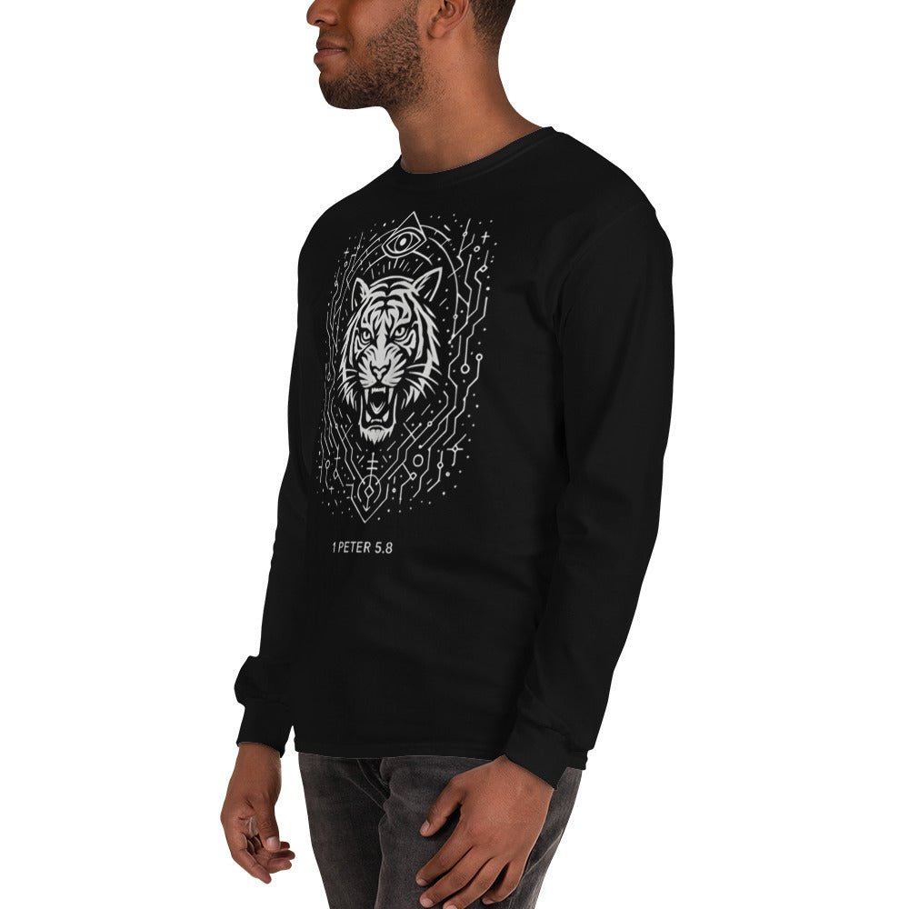 1 Peter 5:8 Unisex Black Christian Long Sleeve Unique Faith Design - WPiF
