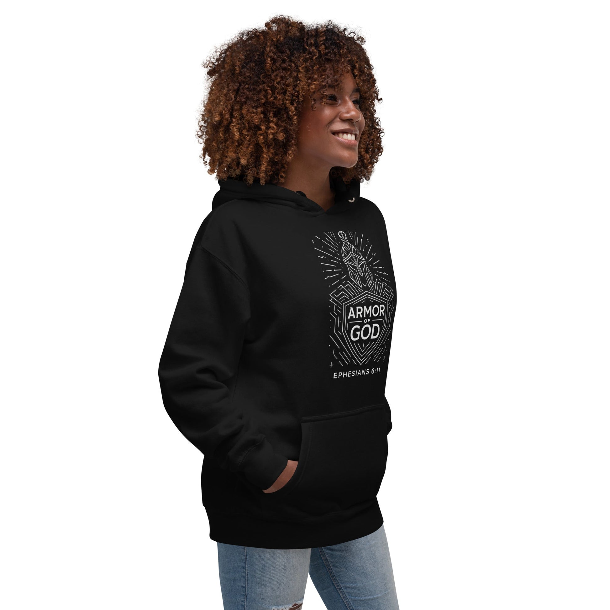 Ephesians 6:11 Unisex Black Christian Hoodie Armour of God - WPiF