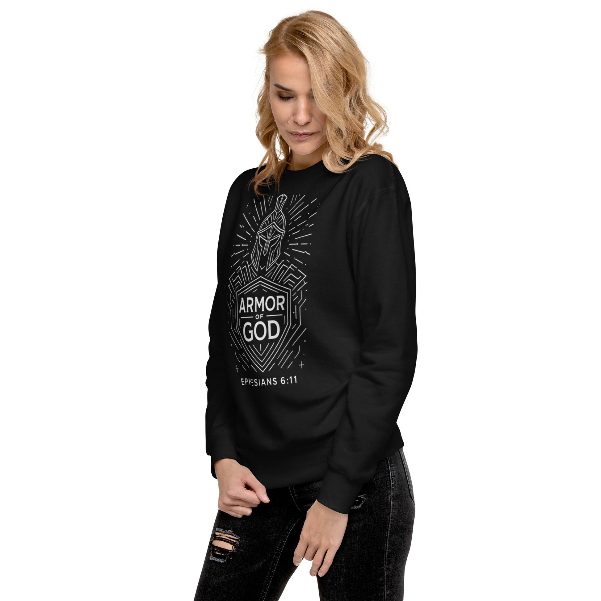 Ephesians 6:11 Unisex Black Christian Sweater Armour of God - WPiF