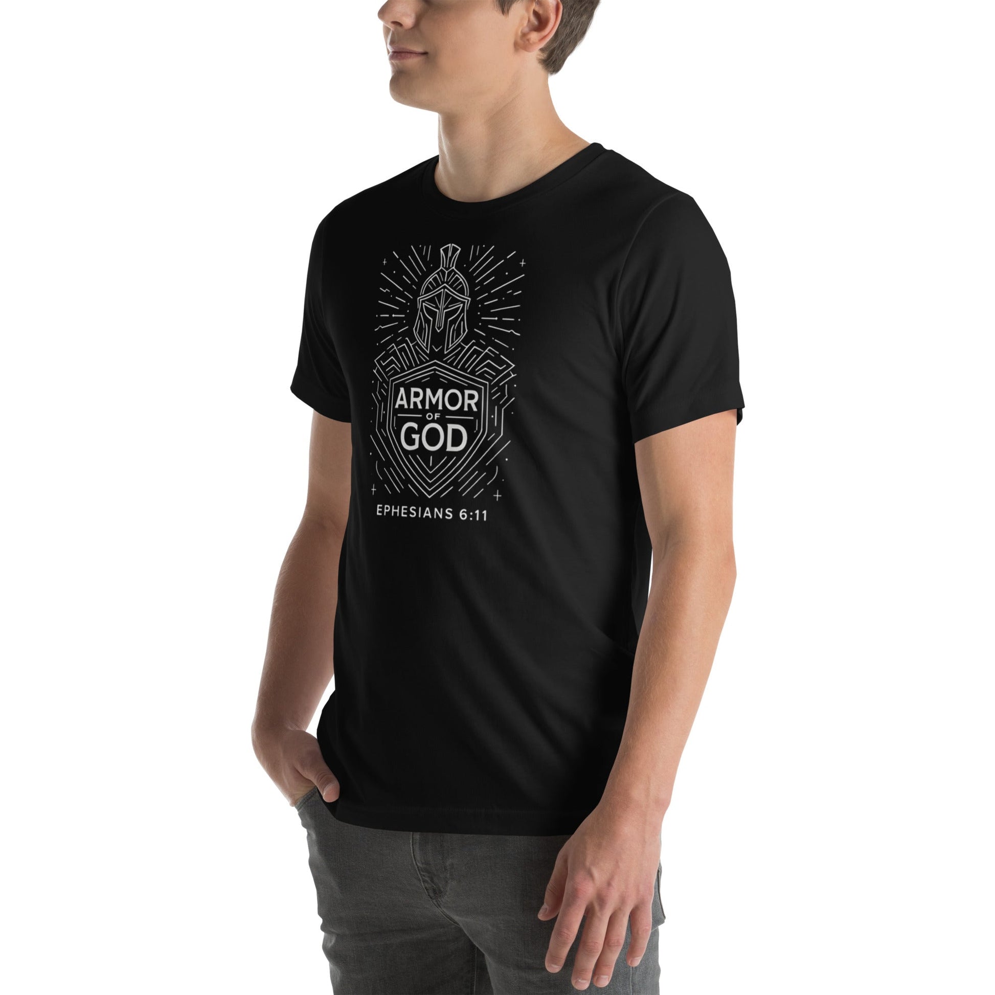 Ephesians 6:11 Unisex Black Christian T-Shirt Armour of God - WPiF