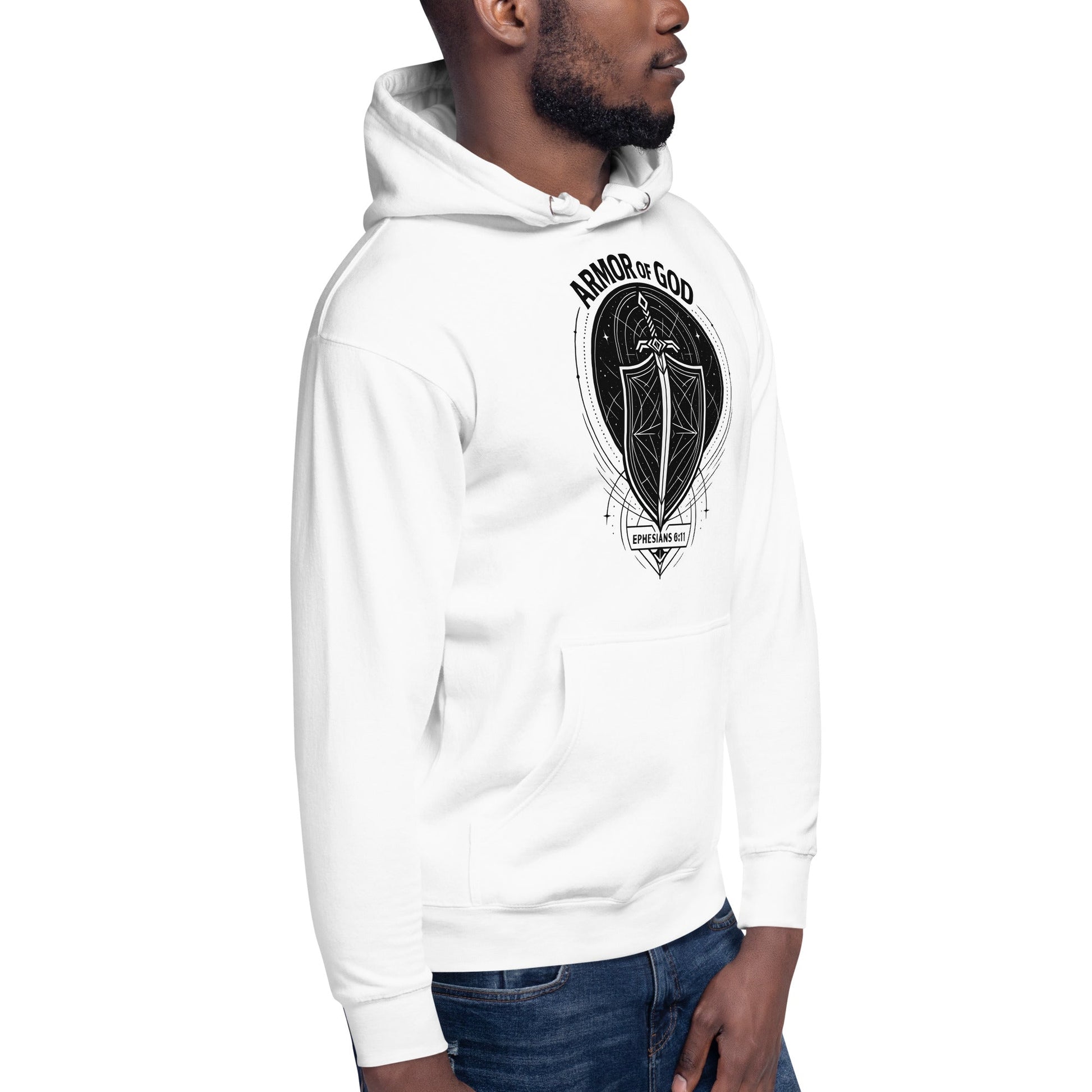 Ephesians 6:11 Unisex White Christian Hoodie Armour of God Design - WPiF