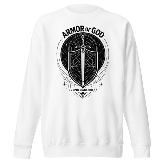 Ephesians 6:11 Unisex White Christian Sweater Armour of God - WPiF