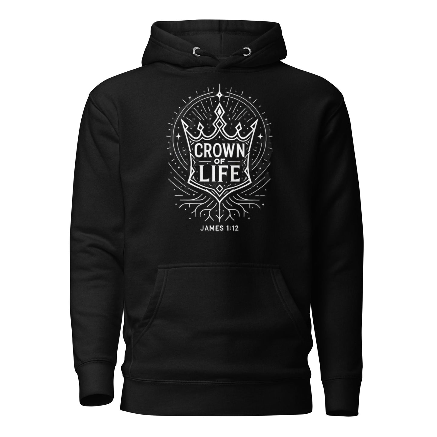 James 1:12 Unisex Black Christian Hoodie Crown of Life Design - WPiF