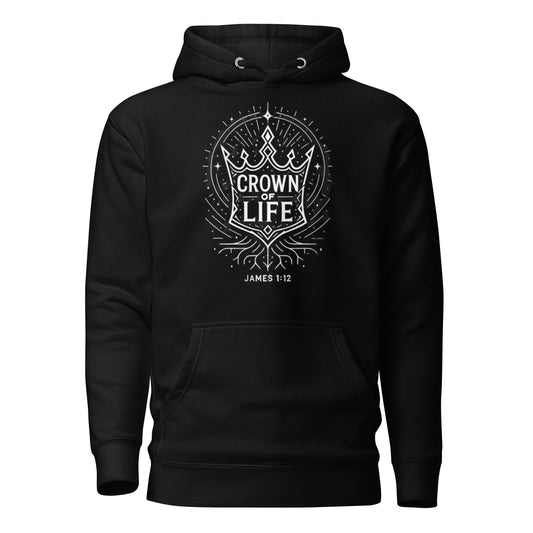 James 1:12 Unisex Black Christian Hoodie Crown of Life Design - WPiF