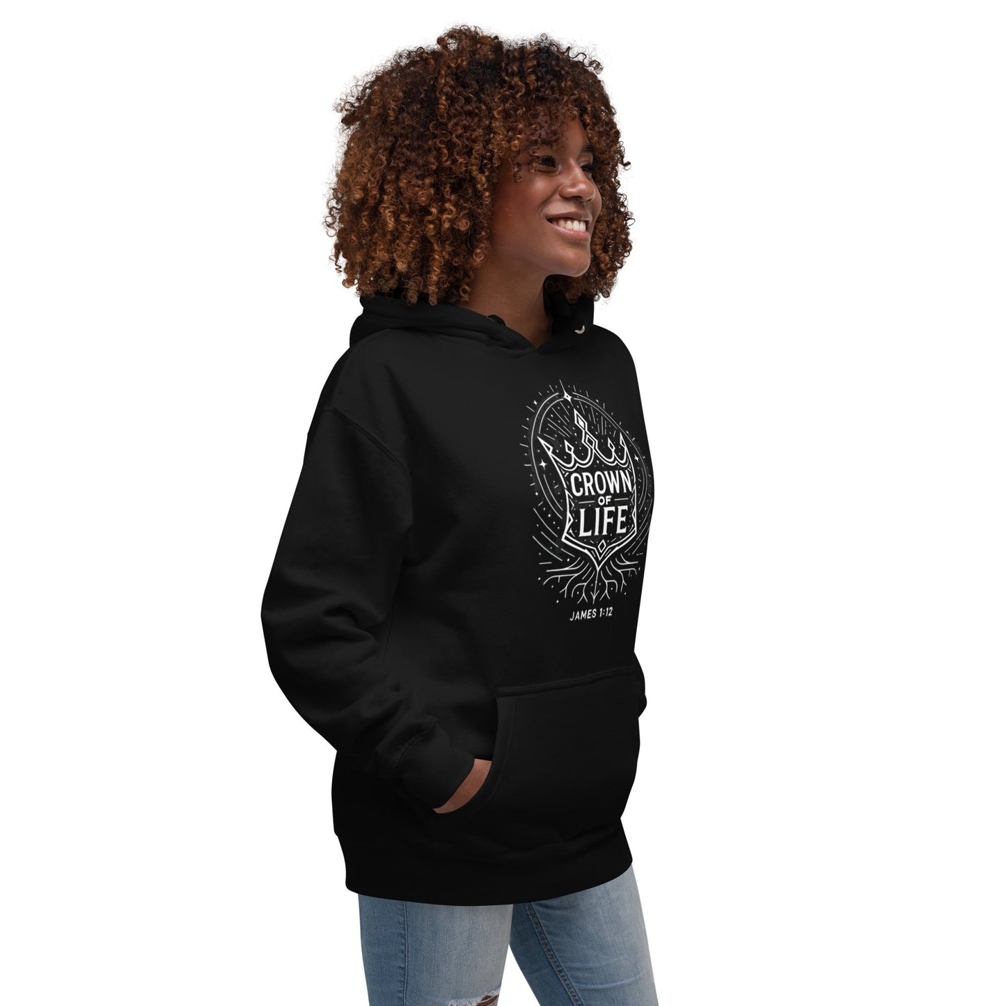 James 1:12 Unisex Black Christian Hoodie Crown of Life Design - WPiF