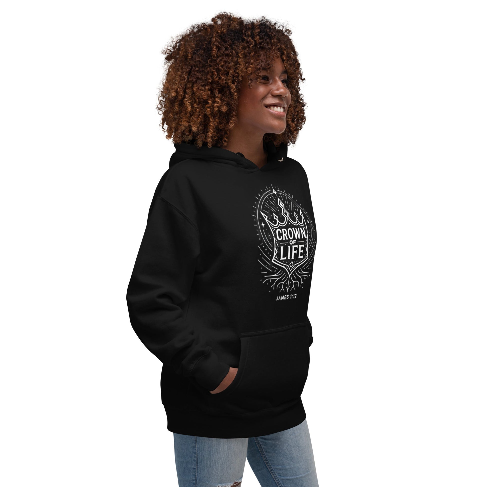 James 1:12 Unisex Black Christian Hoodie Crown of Life Design - WPiF
