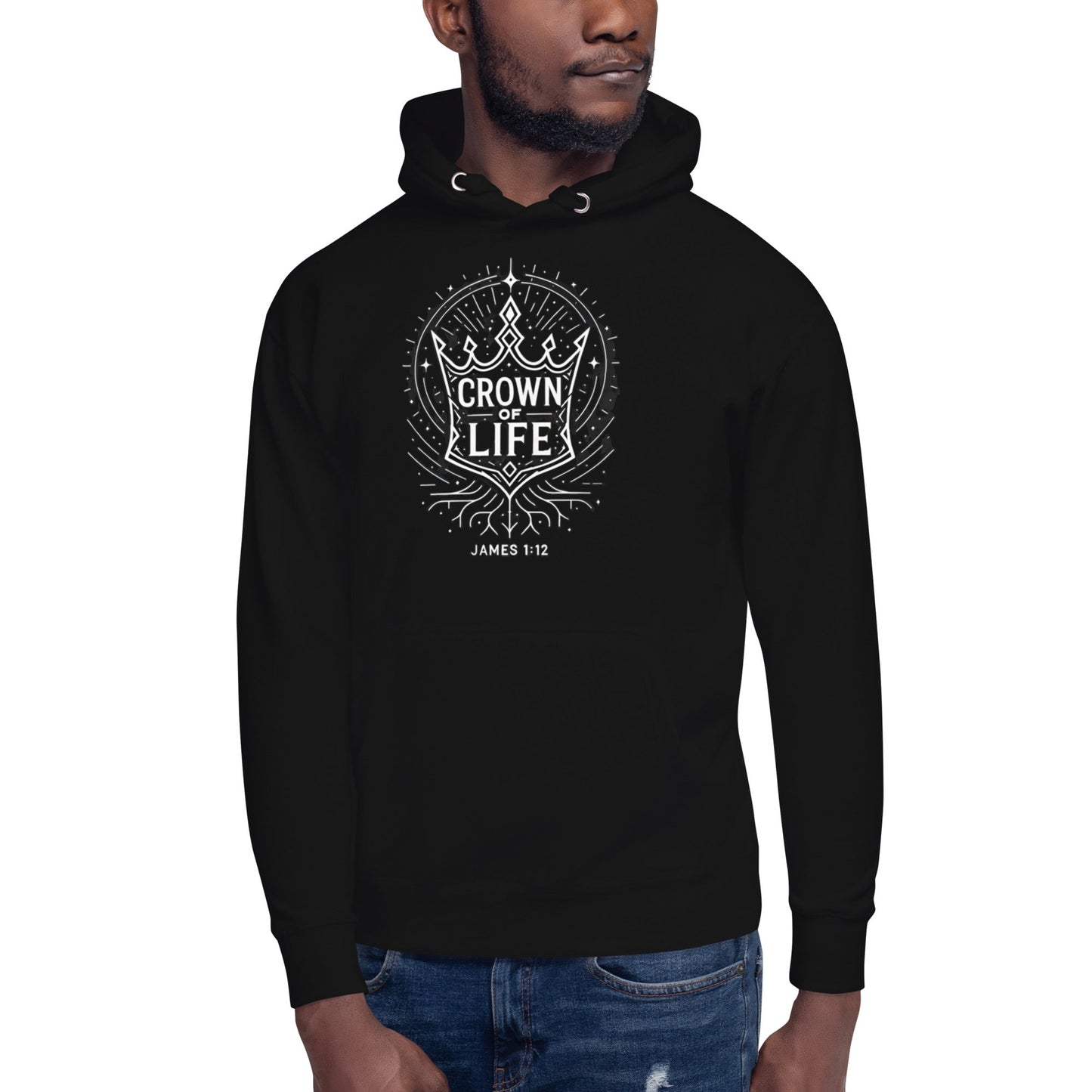 James 1:12 Unisex Black Christian Hoodie Crown of Life Design - WPiF