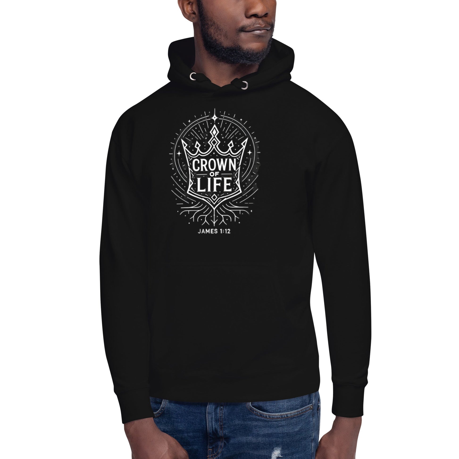James 1:12 Unisex Black Christian Hoodie Crown of Life Design - WPiF