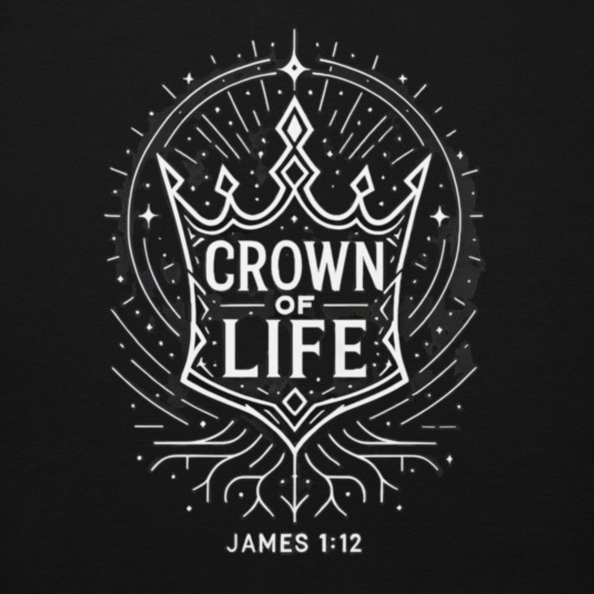 James 1:12 Unisex Black Christian Hoodie Crown of Life Design - WPiF