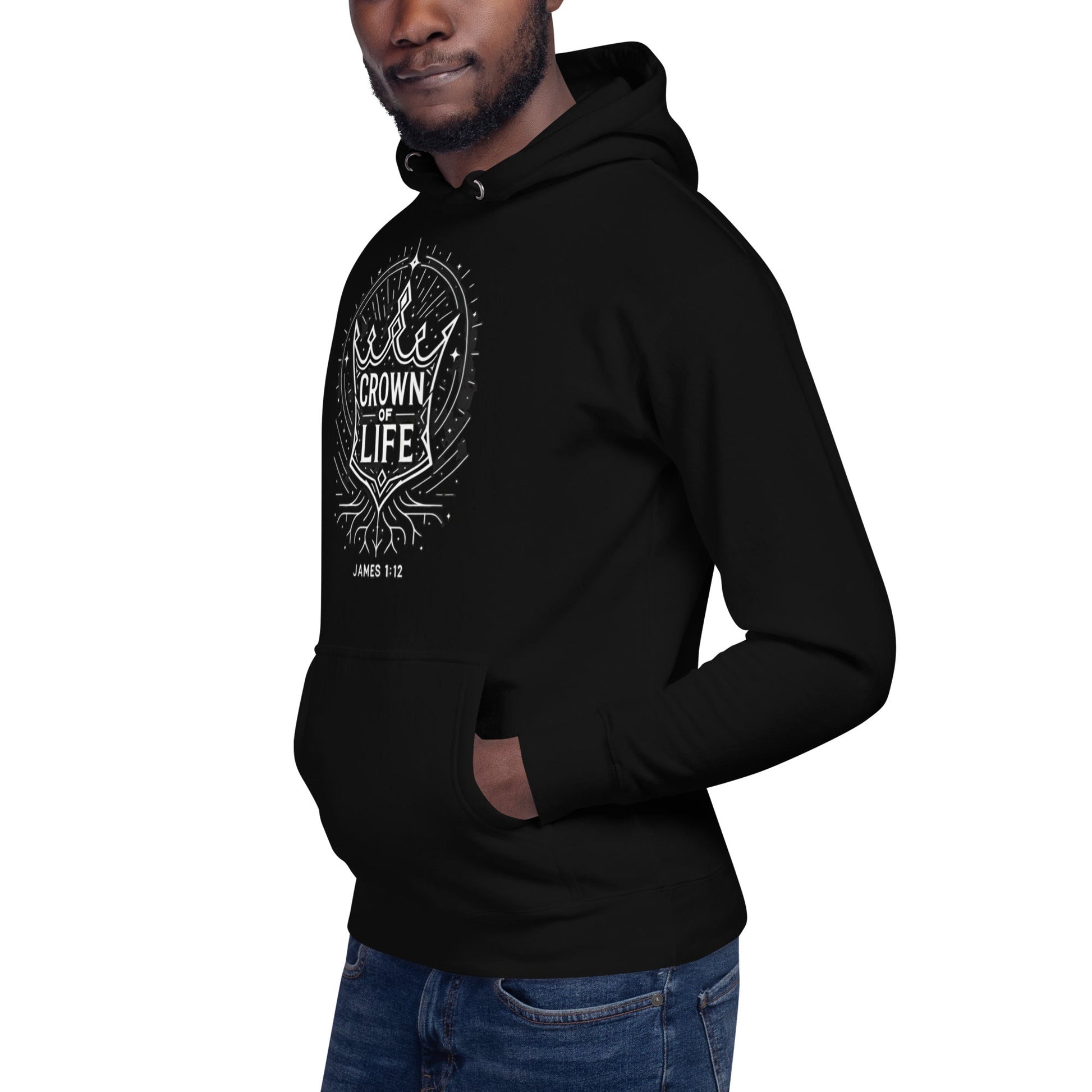 James 1:12 Unisex Black Christian Hoodie Crown of Life Design - WPiF