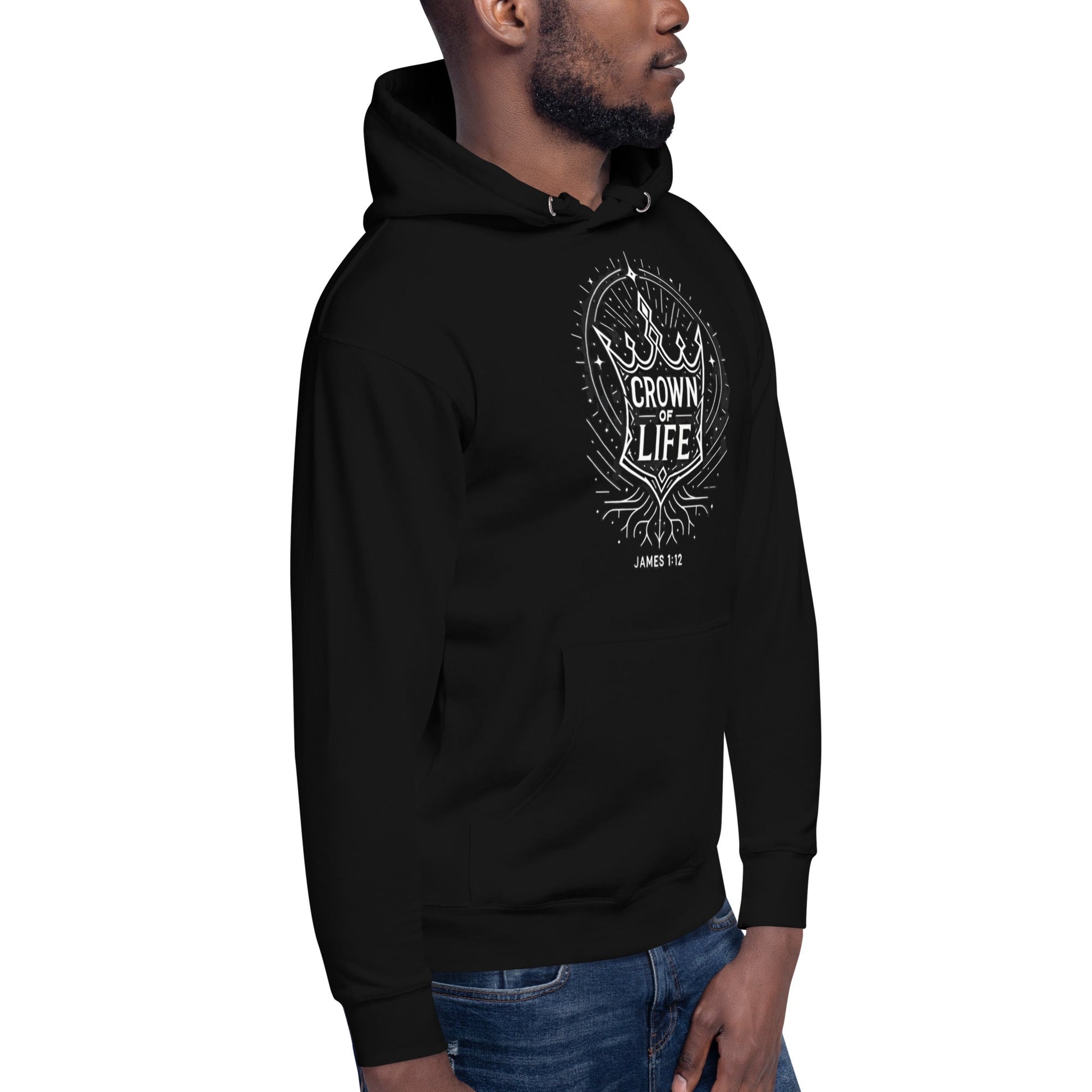 James 1:12 Unisex Black Christian Hoodie Crown of Life Design - WPiF