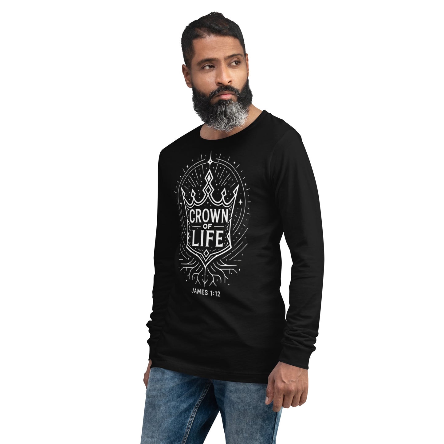 James 1:12 Unisex Black Christian Long Sleeve Crown of Life - WPiF