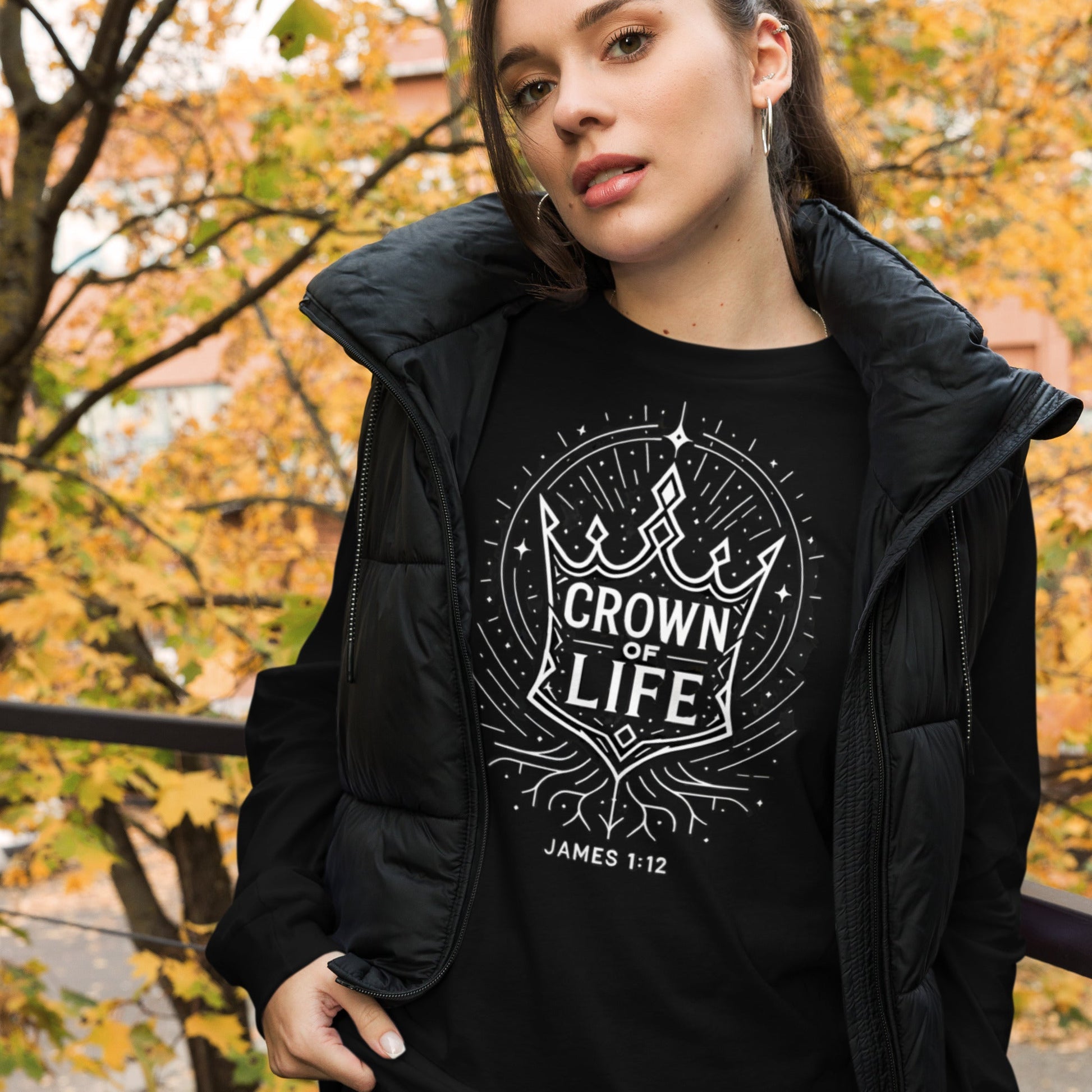 James 1:12 Unisex Black Christian Long Sleeve Crown of Life - WPiF