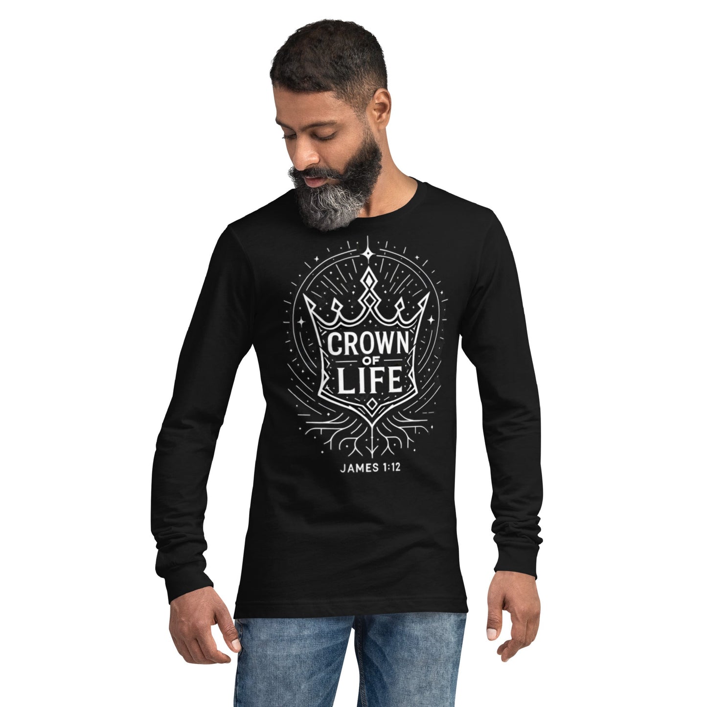 James 1:12 Unisex Black Christian Long Sleeve Crown of Life - WPiF
