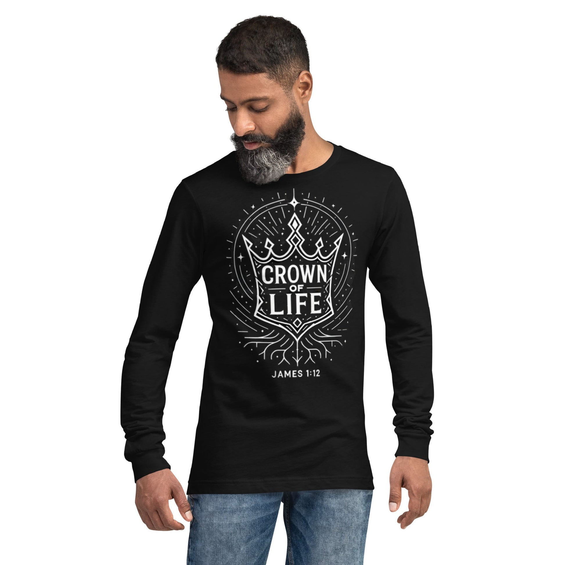 James 1:12 Unisex Black Christian Long Sleeve Crown of Life - WPiF