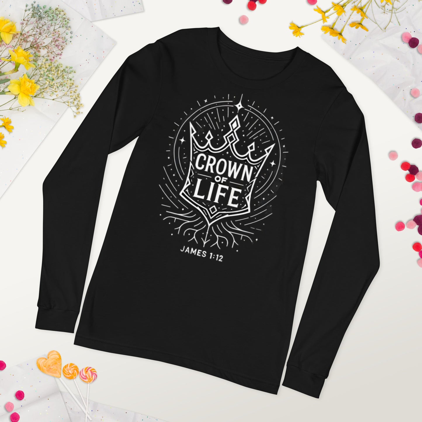 James 1:12 Unisex Black Christian Long Sleeve Crown of Life - WPiF