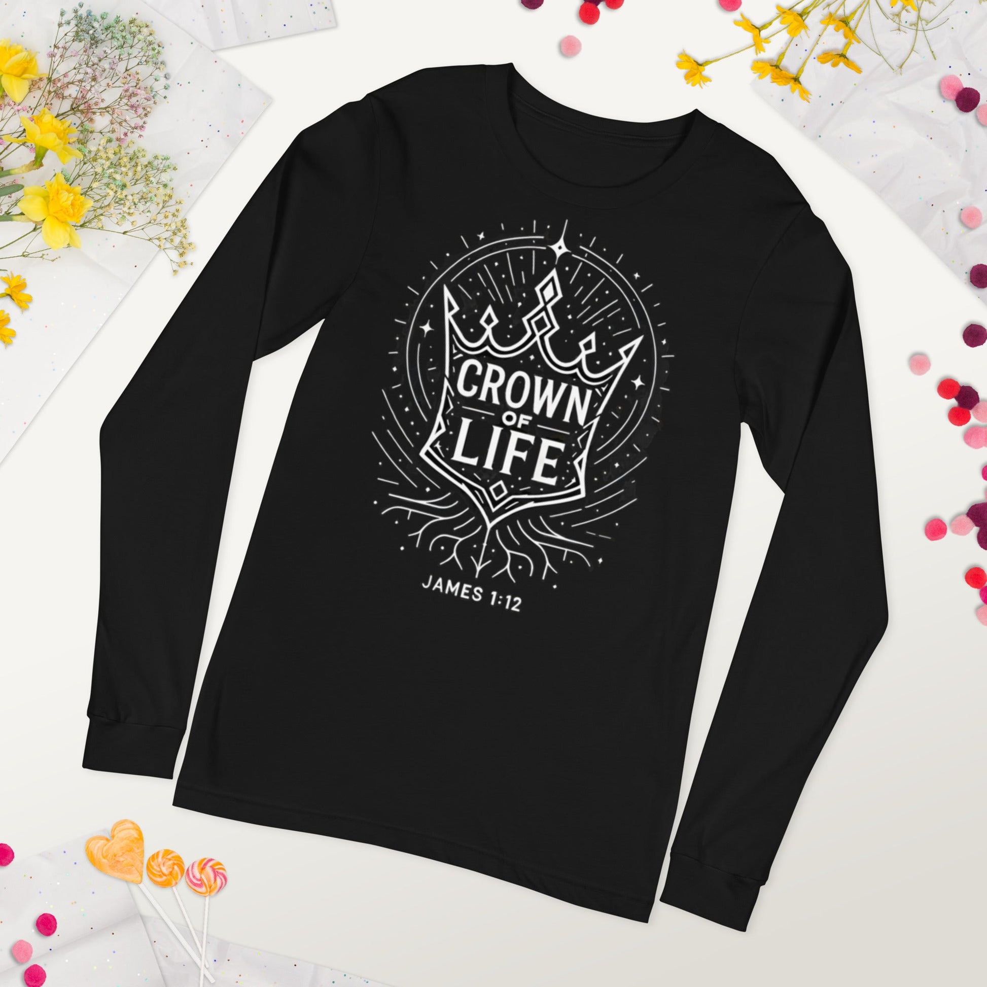 James 1:12 Unisex Black Christian Long Sleeve Crown of Life - WPiF