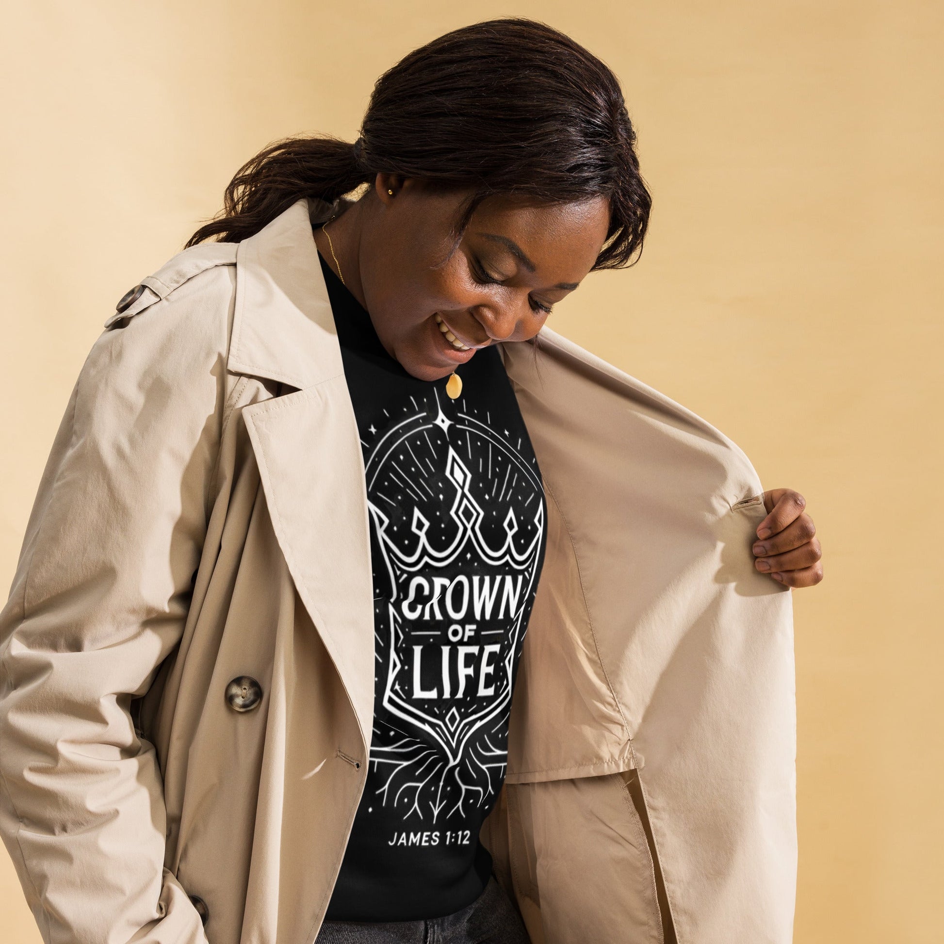 James 1:12 Unisex Black Christian Sweater Crown of Life Design - WPiF