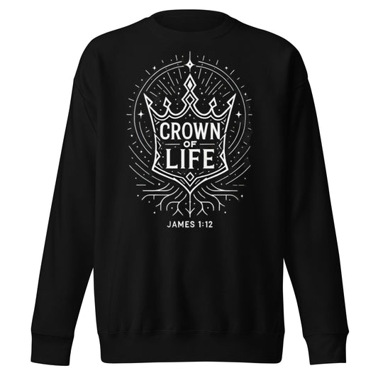James 1:12 Unisex Black Christian Sweater Crown of Life Design - WPiF
