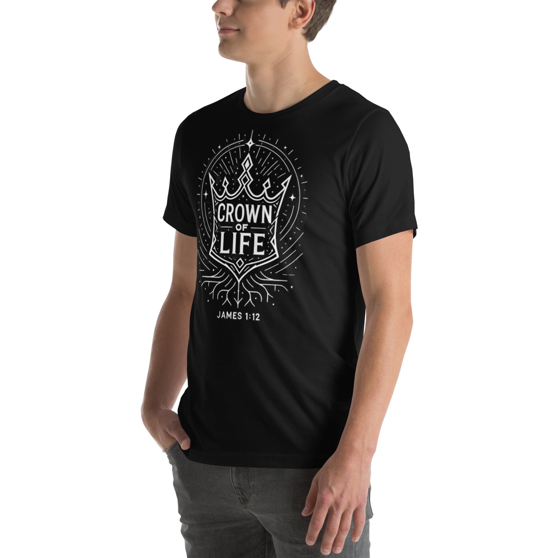 James 1:12 Unisex Black Christian T-Shirt Crown of Life - WPiF