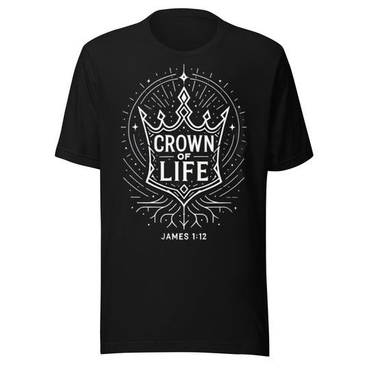 James 1:12 Unisex Black Christian T-Shirt Crown of Life - WPiF