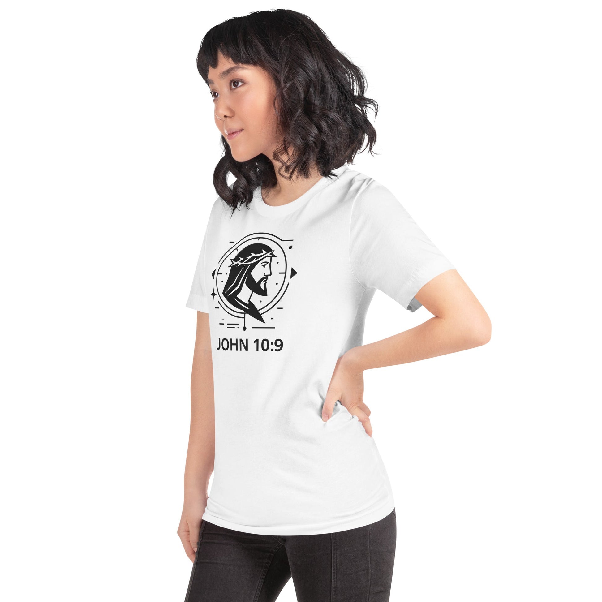 John 10:9 Unisex Christian White T-Shirt Unique Faith Design - WPiF