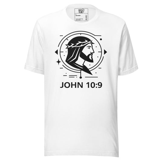 John 10:9 Unisex Christian White T-Shirt Unique Faith Design - WPiF
