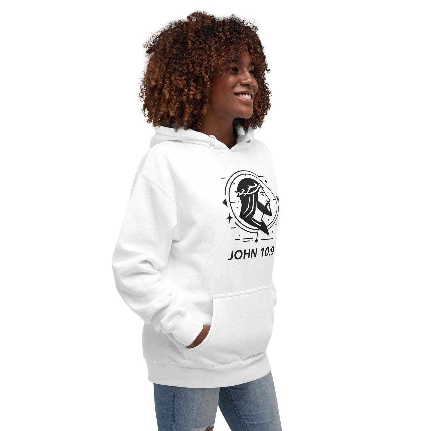 John 10:9 Unisex White Christian Hoodie Unique Faith Design - WPiF