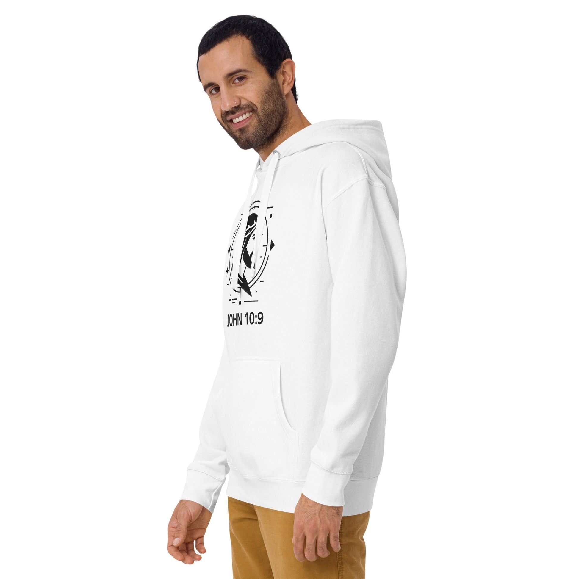 John 10:9 Unisex White Christian Hoodie Unique Faith Design - WPiF