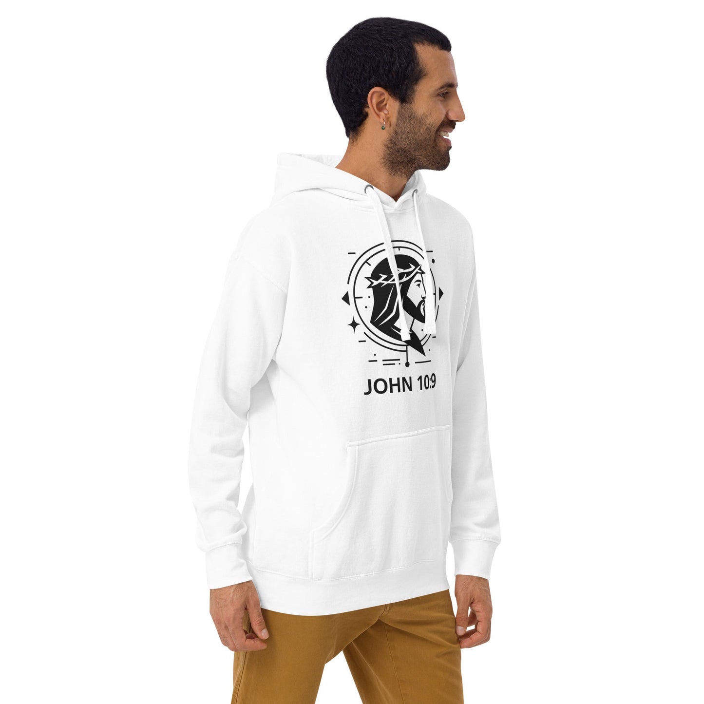 John 10:9 Unisex White Christian Hoodie Unique Faith Design - WPiF