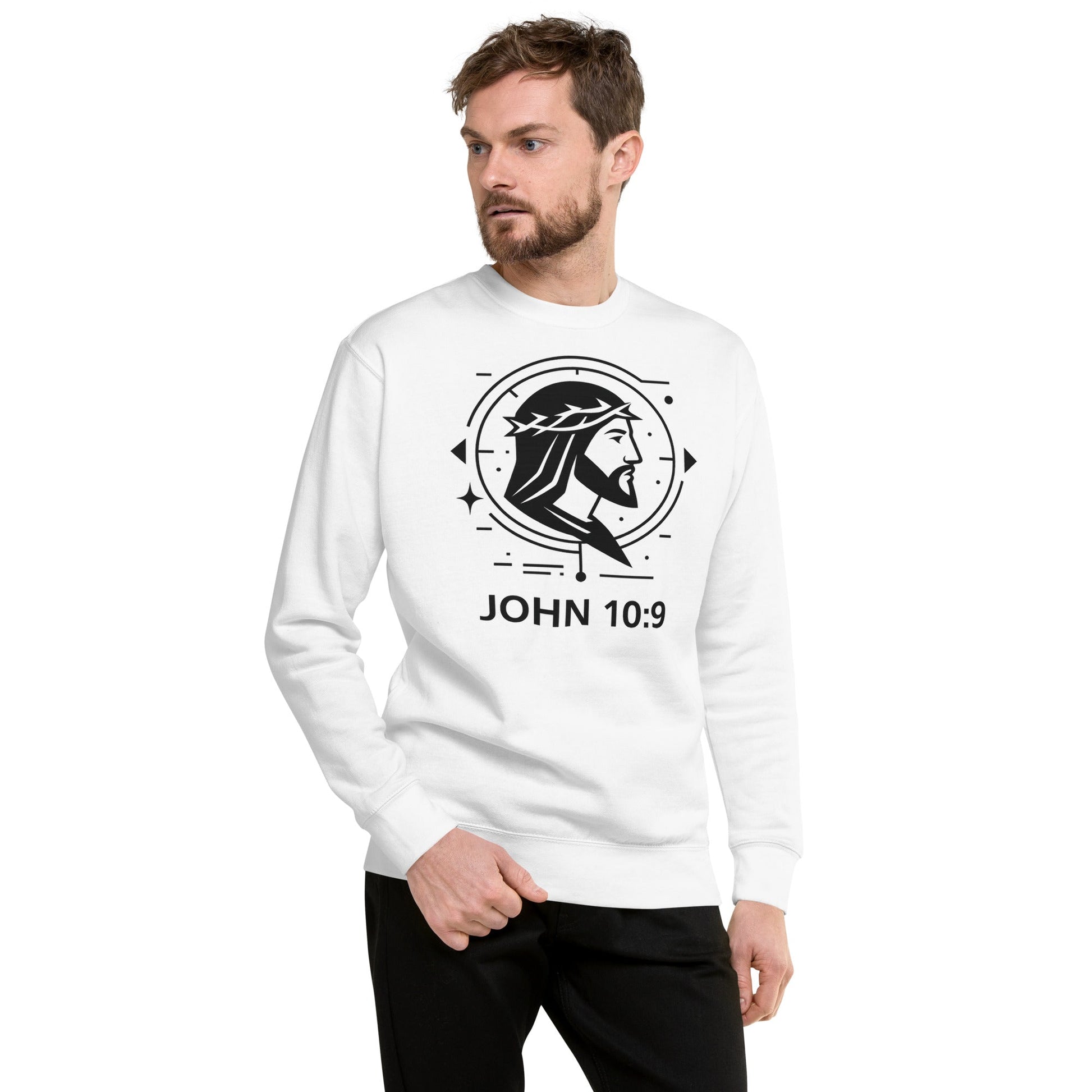 John 10:9 Unisex White Christian Long Sleeve Unique Faith Design - WPiF