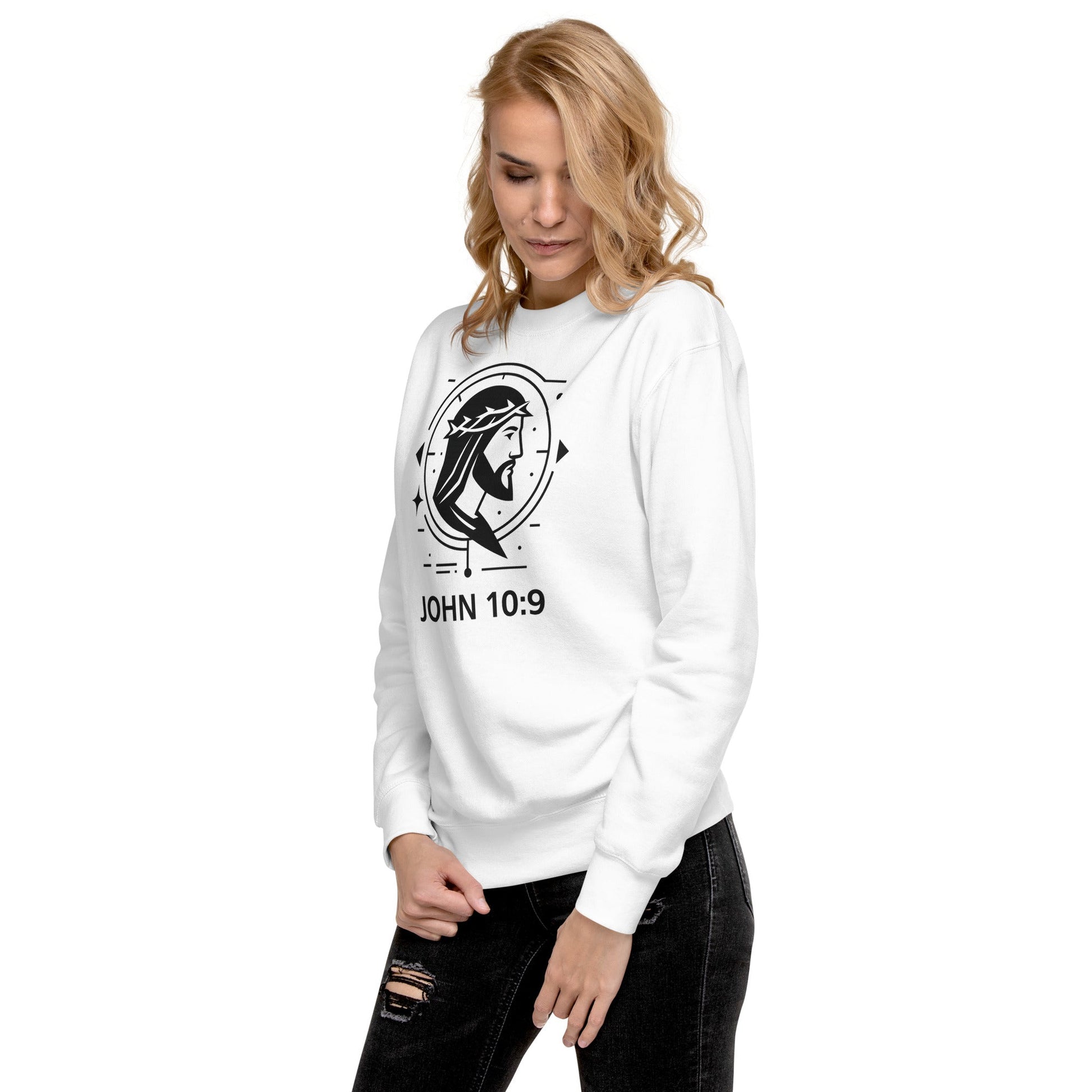 John 10:9 Unisex White Christian Long Sleeve Unique Faith Design - WPiF