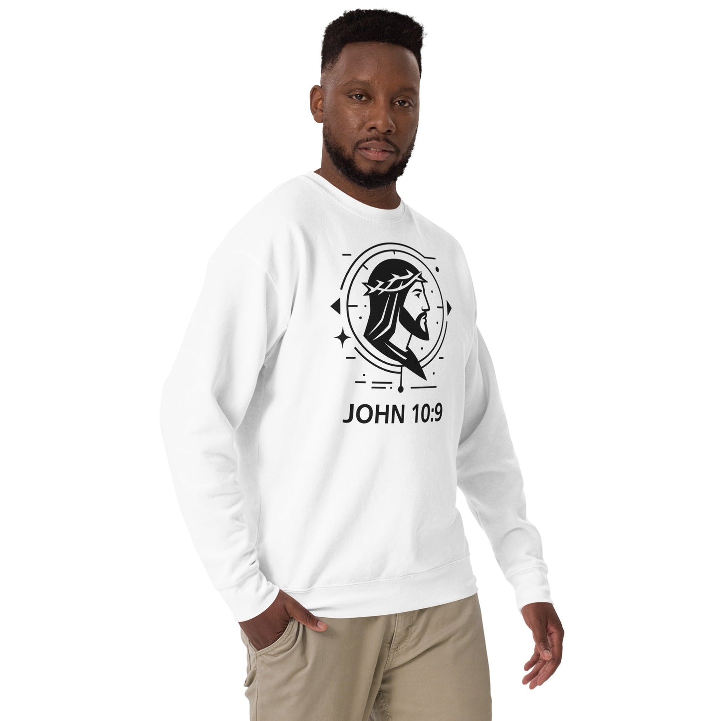 John 10:9 Unisex White Christian Sweater Unique Faith Design - WPiF