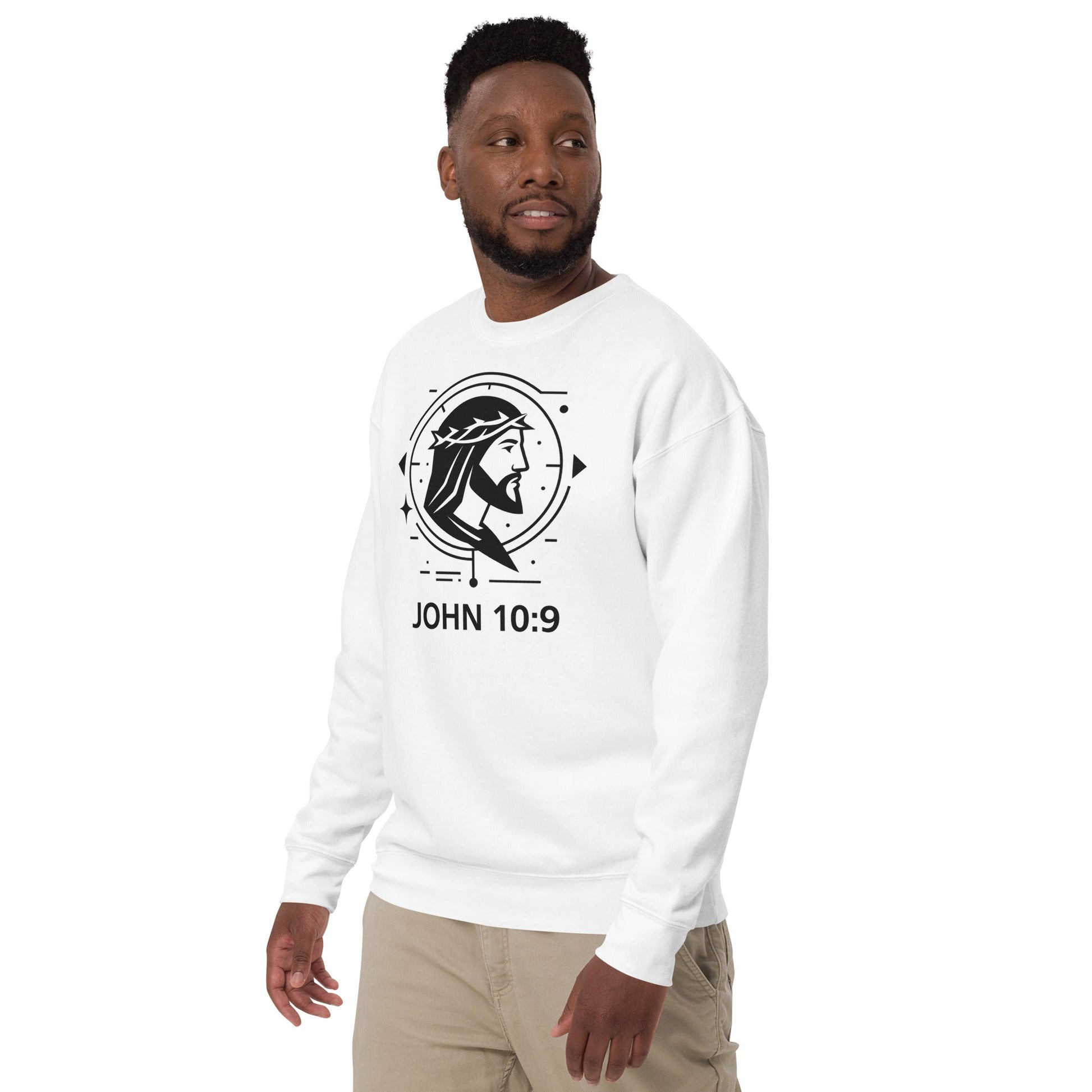 John 10:9 Unisex White Christian Sweater Unique Faith Design - WPiF