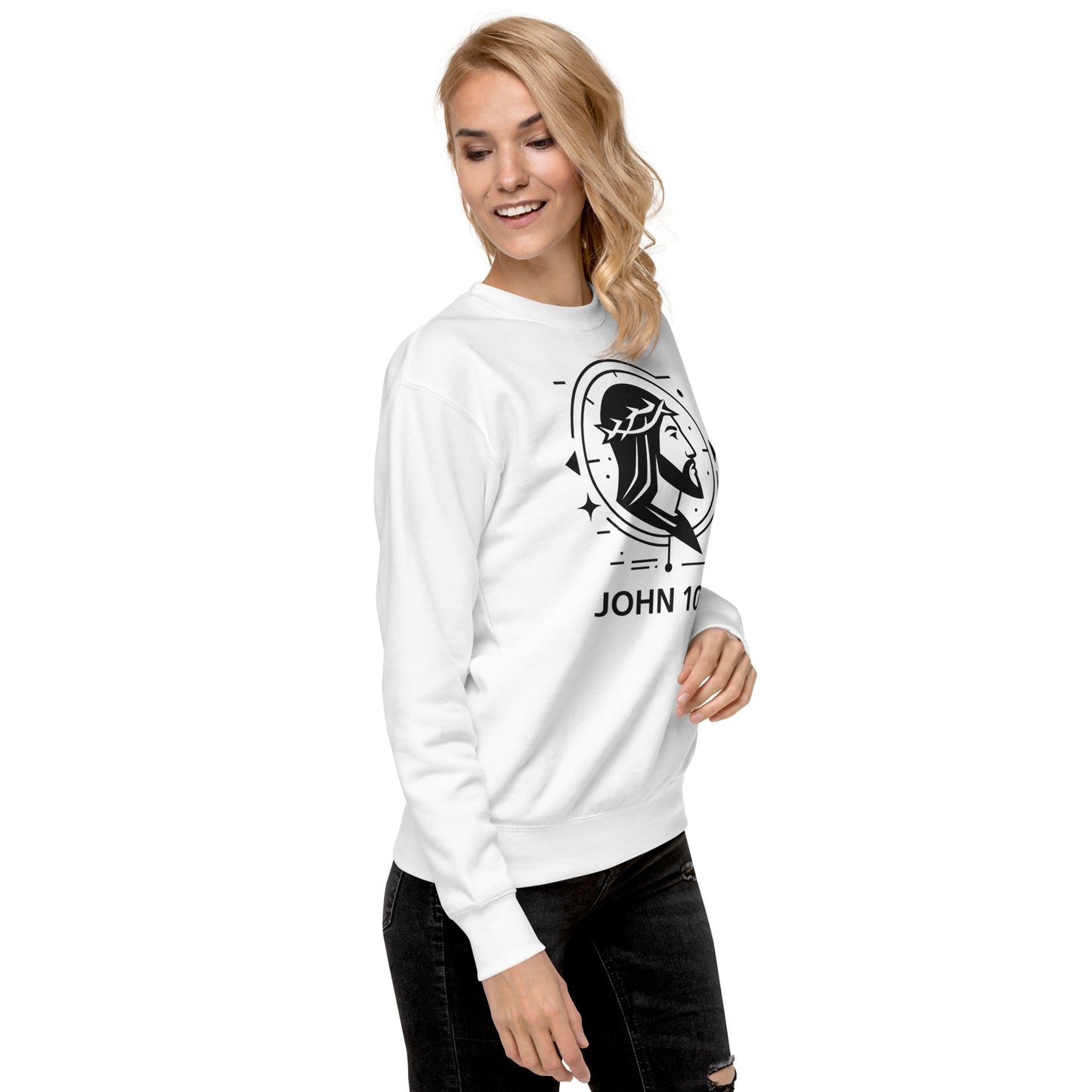 John 10:9 Unisex White Christian Sweater Unique Faith Design - WPiF