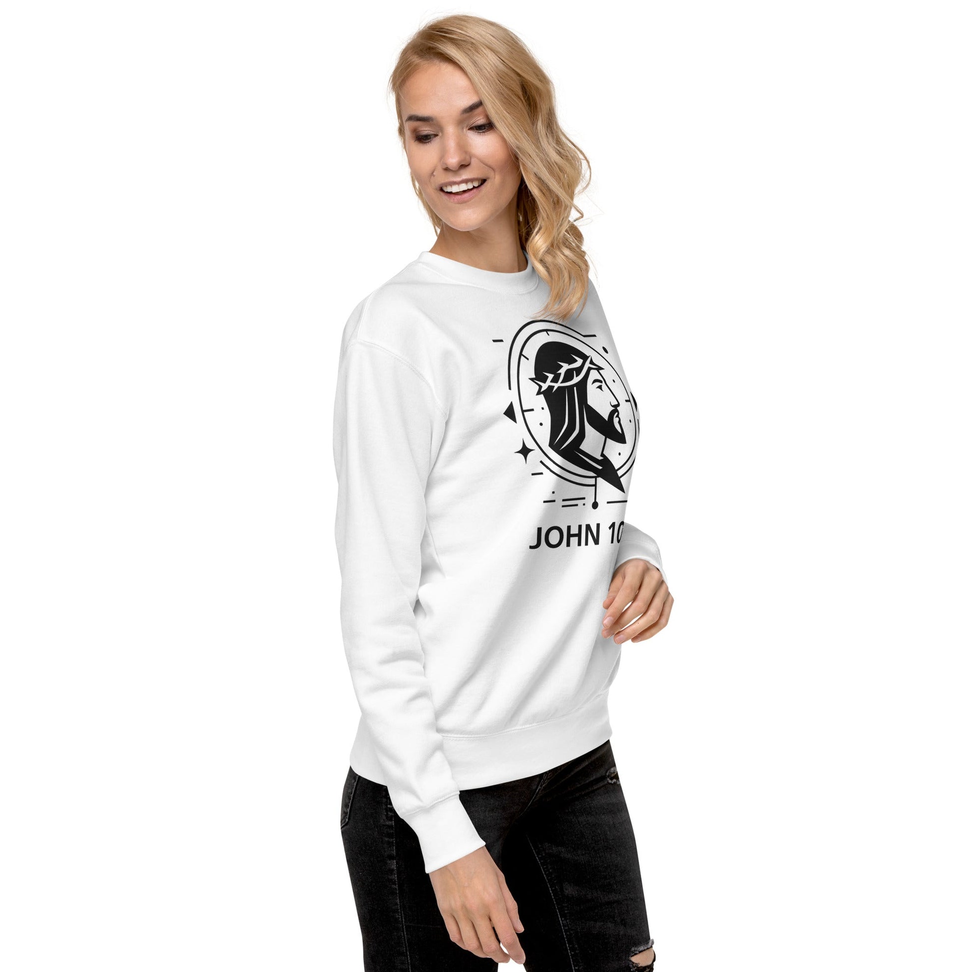 John 10:9 Unisex White Christian Sweater Unique Faith Design - WPiF