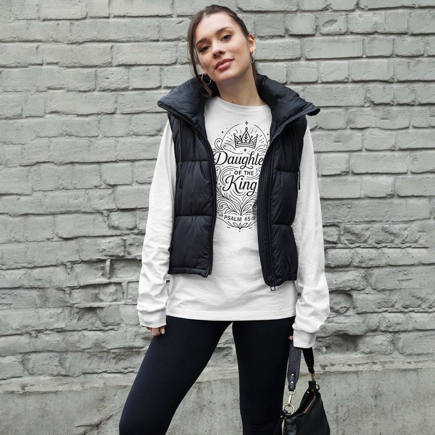 Psalm 45:11 Unisex White Christian Long Sleeve Daughter of the King - WPiF