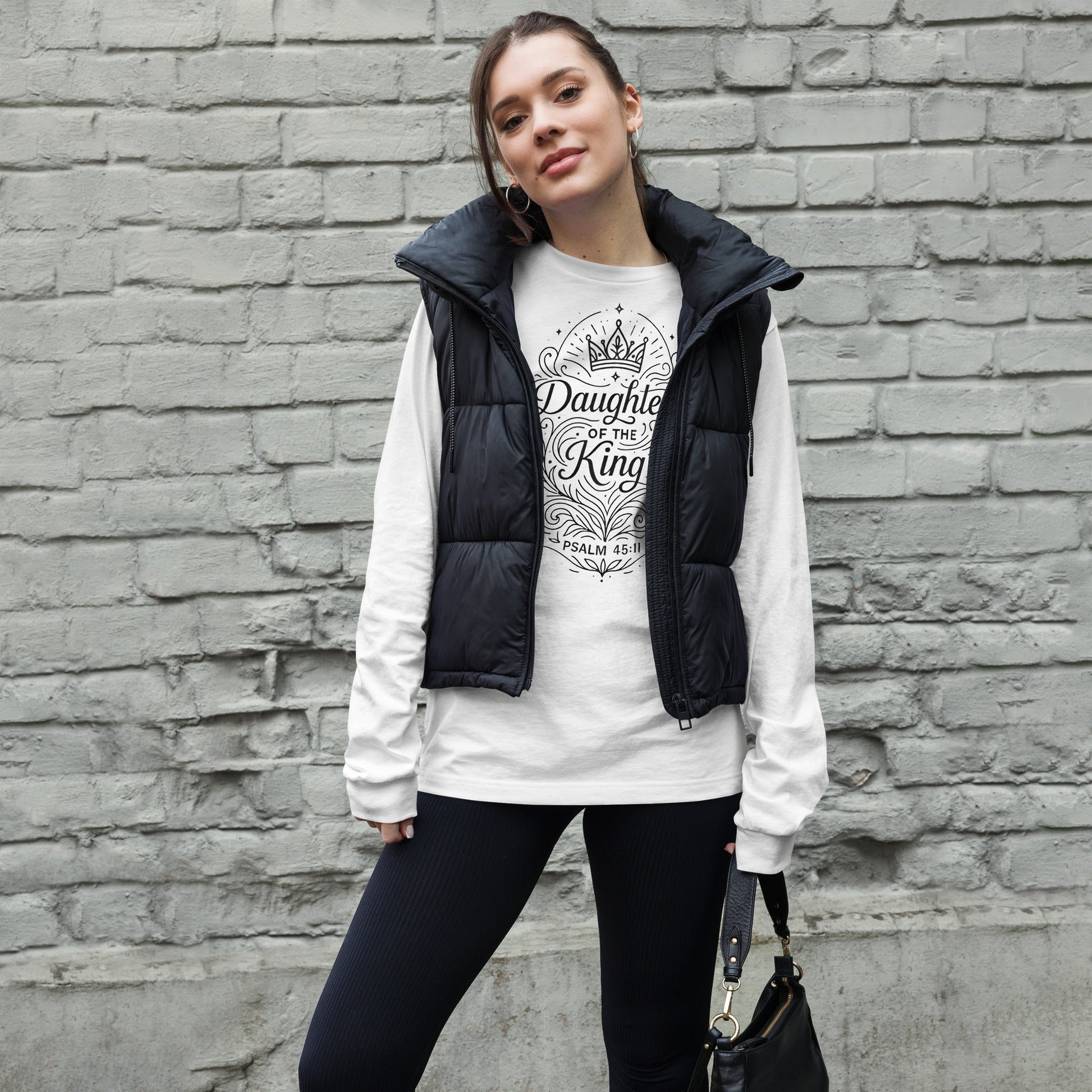 Psalm 45:11 Unisex White Christian Long Sleeve Daughter of the King - WPiF