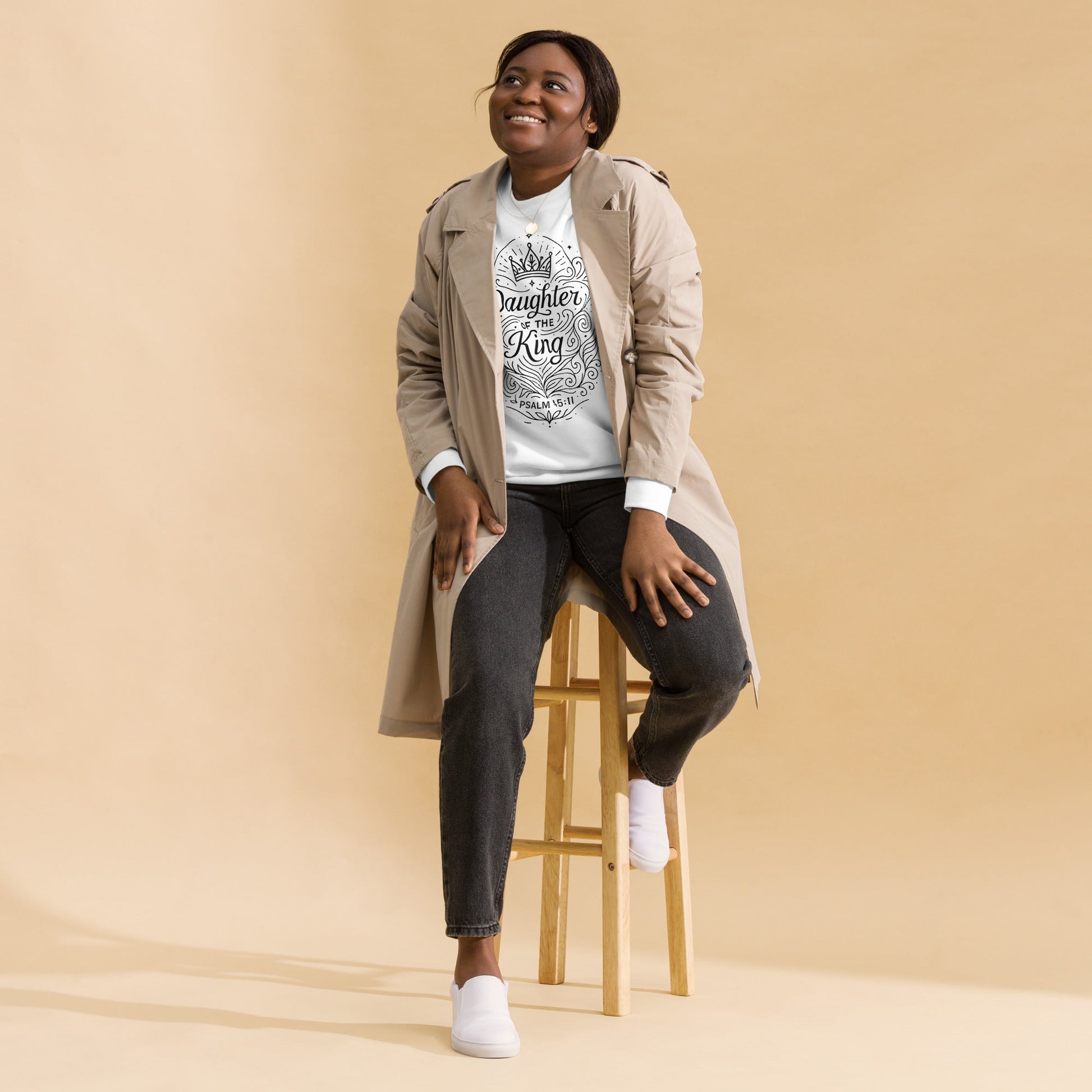 Psalm 45:11 Unisex White Christian Sweater Daughter of the King Identity - WPiF